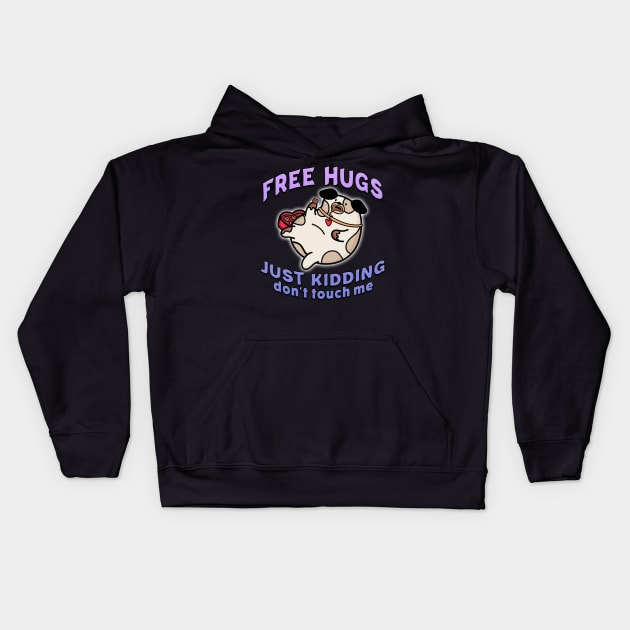 Free Hugs Just Kidding Dont Touch Me Purple Kids Hoodie by Shawnsonart